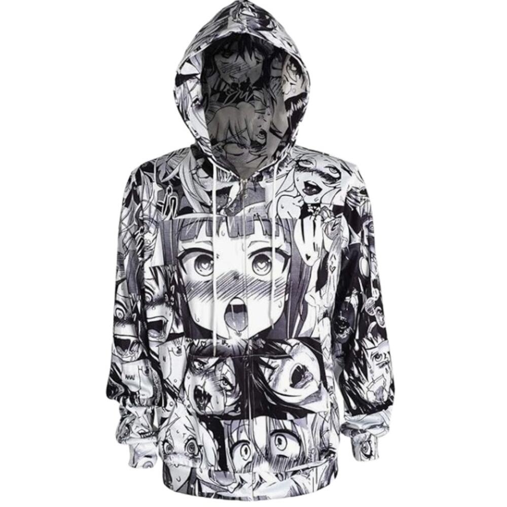 Anime Face Hoodie Hooded Sweatshirt Anime 3D All Over Print Womens Size XL